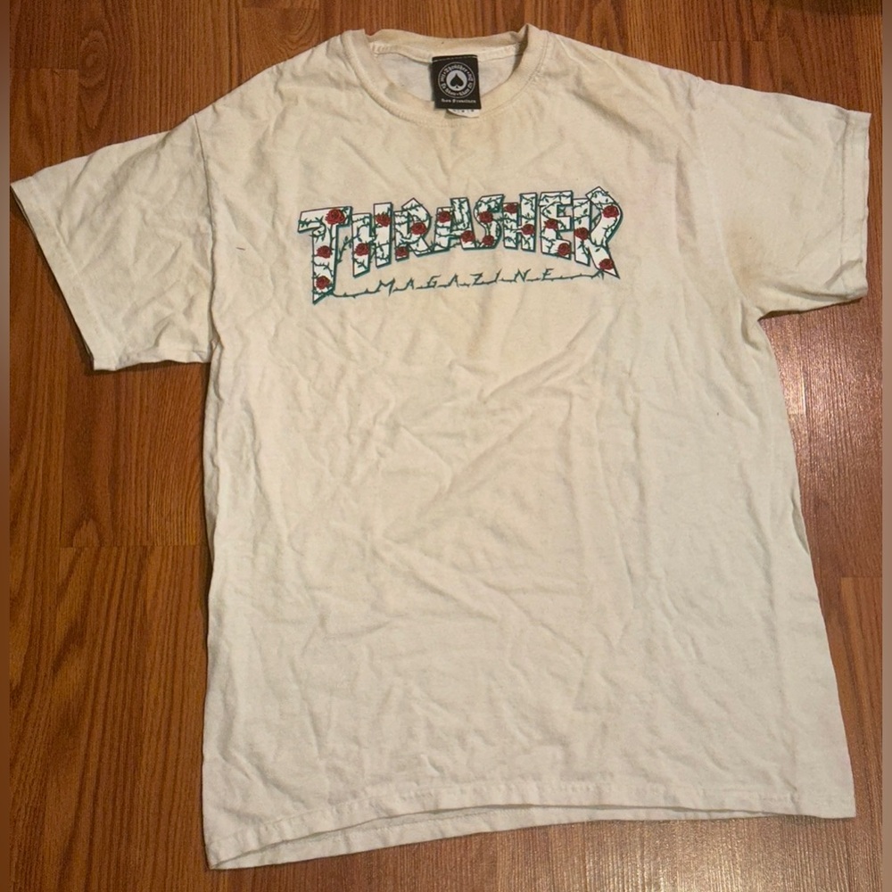Vintage‎ Thrasher Magazine White Rose floral T Shirt Size M